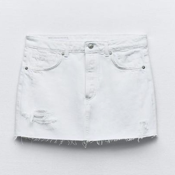 Zara RIPPED TRF DENIM Jean MINI SKIRT White Size S NEW - Picture 10 of 14